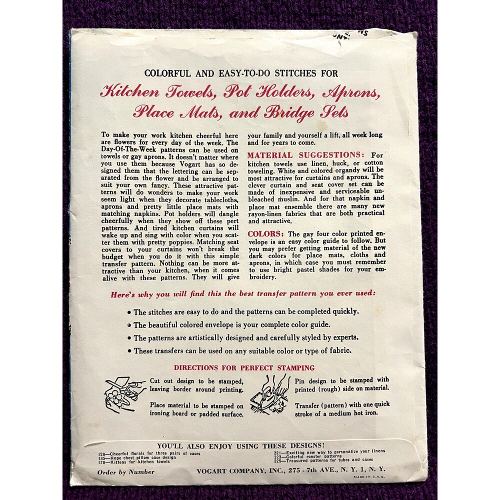 Vogart iron on transfers 215 a flower a day for your kitchen 1950s - Picture 3 of 5